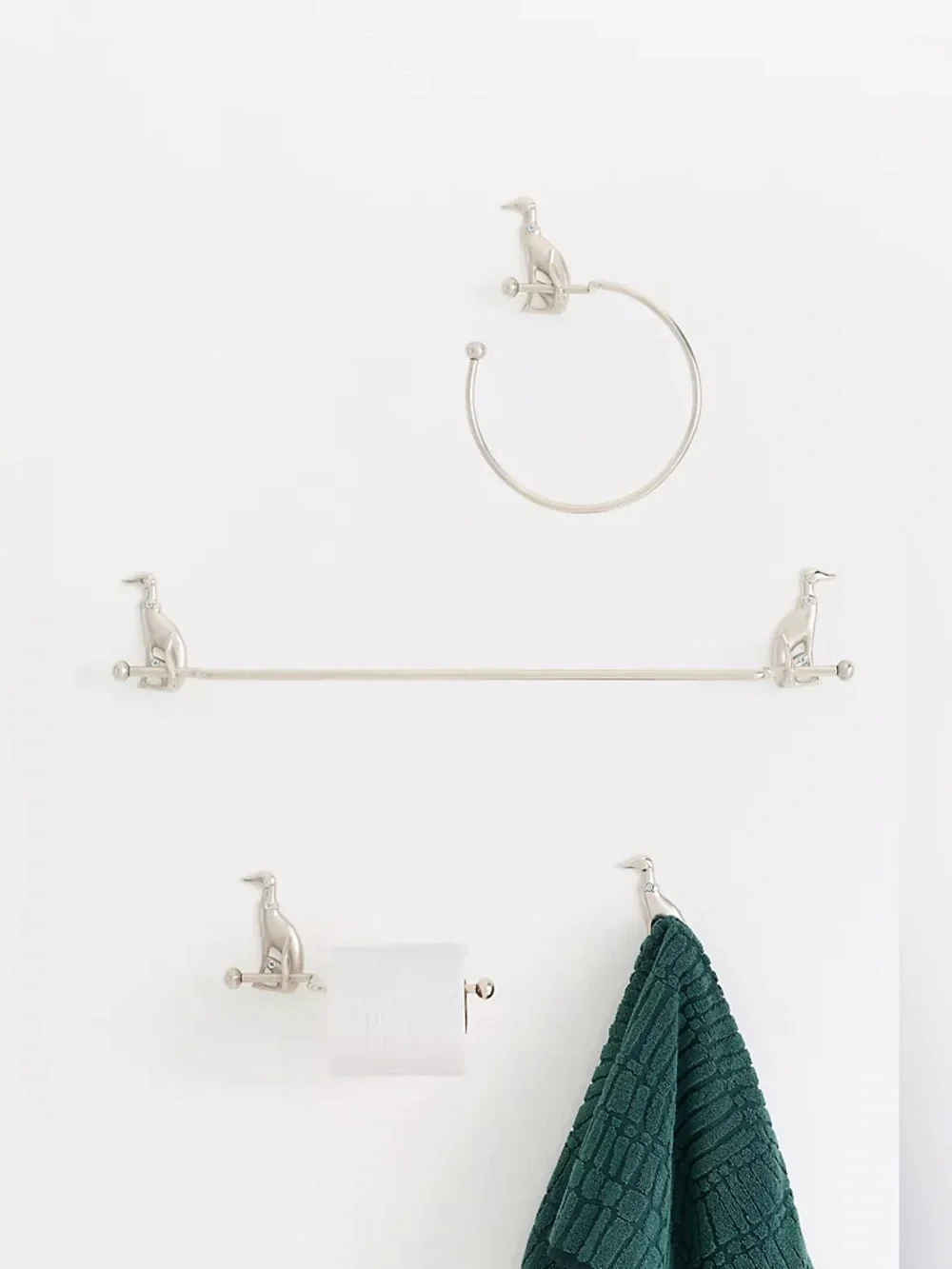 New Anthropologie Home Decor Silver Caine Dog Brass Toilet Paper Holder Hook